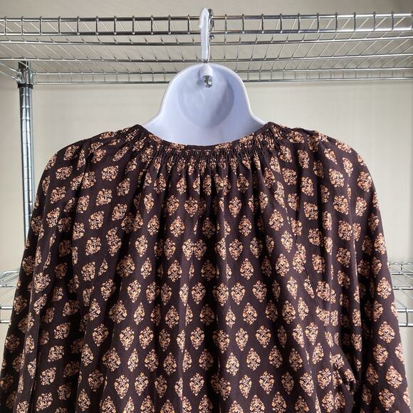 Old Navy Women’s Brown Floral Boho Peasant Midi Dress Size L Hippie‎ Festival - Picture 8 of 9